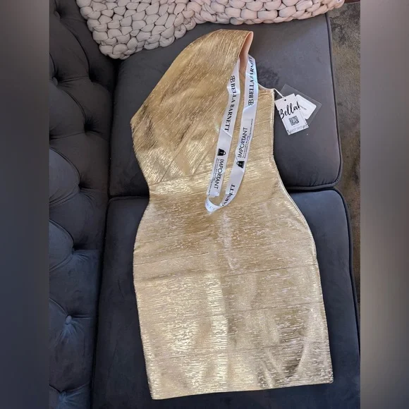 Bella Barnett Gold Metallic Bandage Mini Dress - Picture 3 of 4